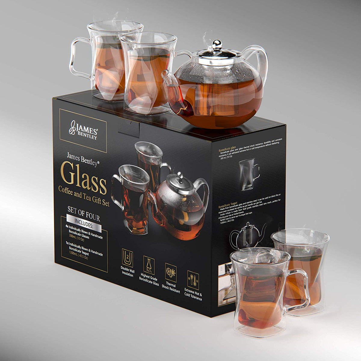 6-Piece Glass Tea Pot Set with 4 Cups Teapot Warmer and Infuser