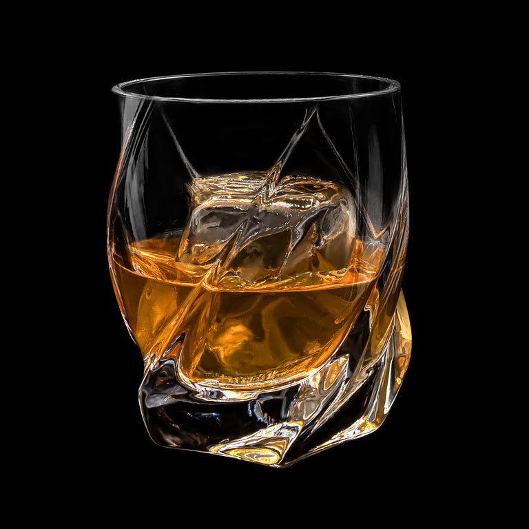 VRIDE Heavy Tumbler | Set of 2 Hand-blown Crystal Whiskey Glasses With Complementary Matching Ice mold tray.